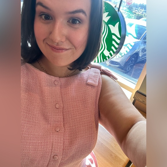 Cider Pink tweed boat neck Dress with Bow Straps - Picture 9 of 10